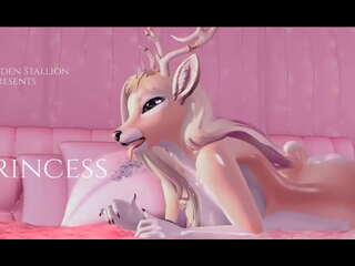 Princezná hýčkať jeleň šuká pevného s svalovej žrebec (3D Kreslené Japonský Sex Film)